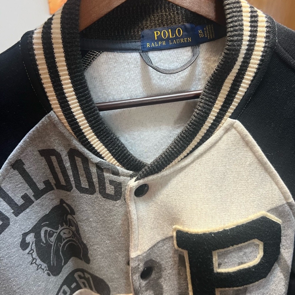 Polo by Ralph Lauren Mens Bulldog Varsity Jacket - Black and Cream